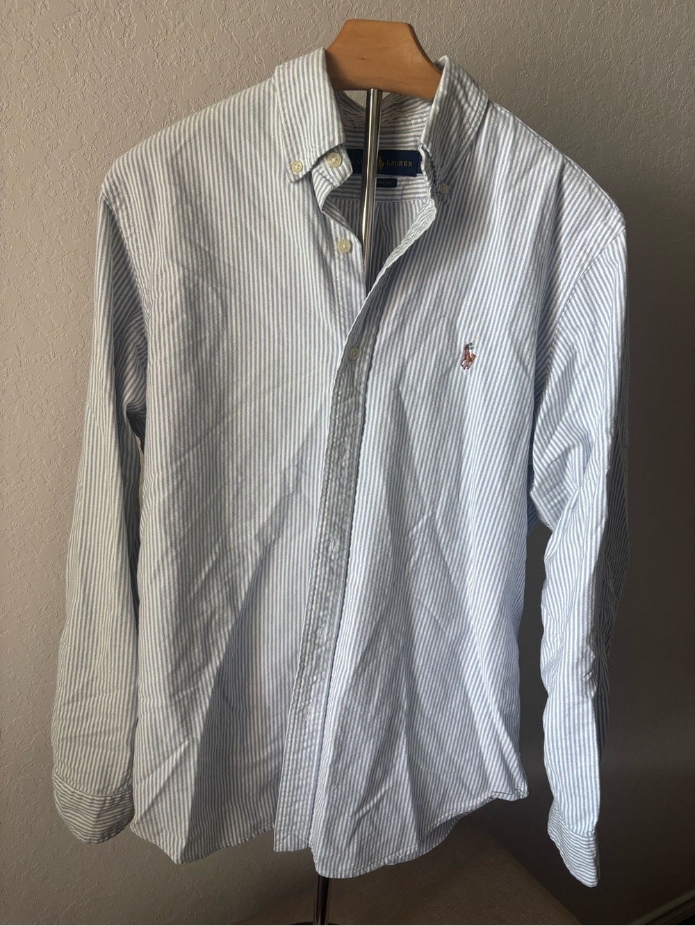 Ralph Lauren Oxford Shirt Men’s Medium Blue White Stripe Classic Fit Pony